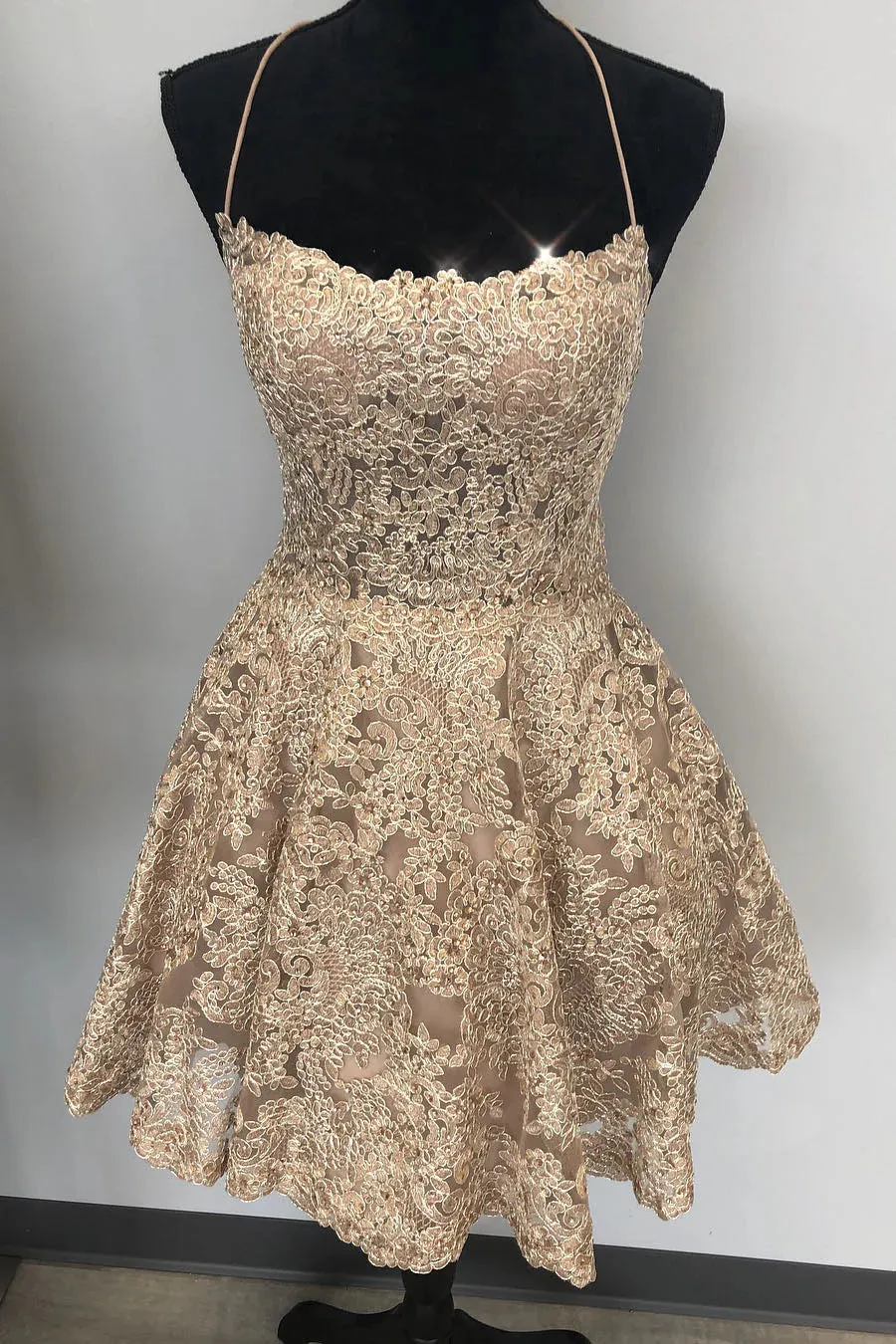 Janice | A-Line Lace Short Sky Blue Homecoming Dress