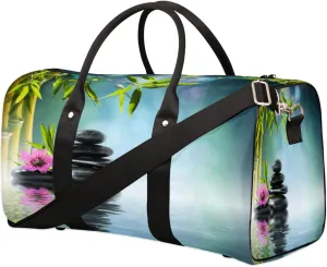 Japanese Stone Hibiscus Bamboo Zen Travel Duffel Bag Foldable Weekender Overnight Bag Waterproof Carry on Luggage Handle Bag Sports Tote Gym Bag Workout Bag for Women Men Traveling
