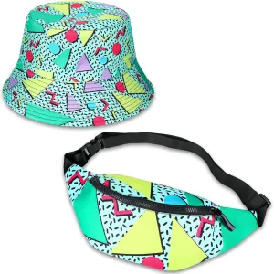 JenPen 2 Pcs 80s 90s Fanny Pack Bucket Hats Set for Men Women Retro Accessories for Summer Sports Party