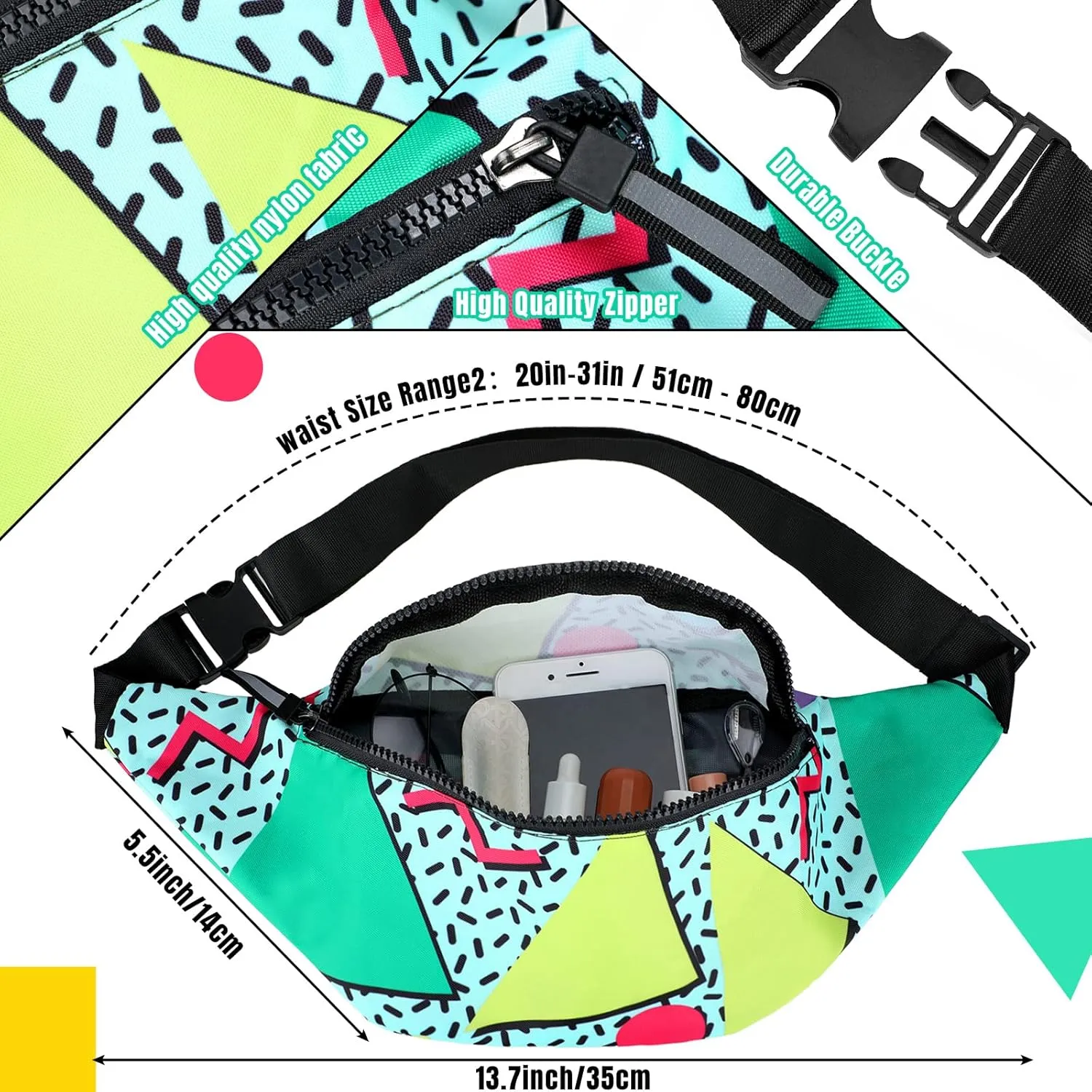 JenPen 2 Pcs 80s 90s Fanny Pack Bucket Hats Set for Men Women Retro Accessories for Summer Sports Party