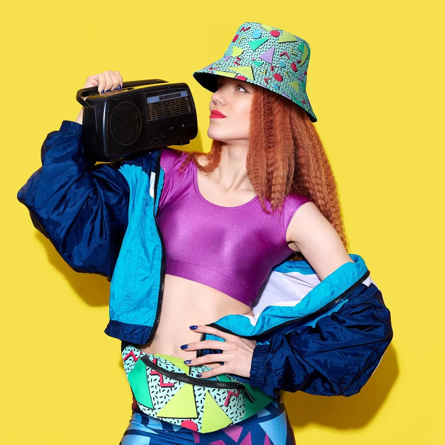 JenPen 2 Pcs 80s 90s Fanny Pack Bucket Hats Set for Men Women Retro Accessories for Summer Sports Party