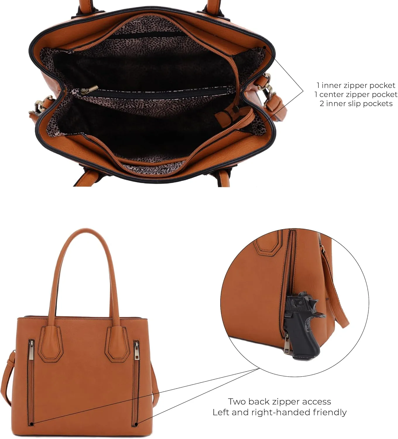 JESSIE & JAMES Concealed Carry Tote Bag Top Handle Satchel Purse