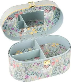 Jewelry and Makeup Storage Train Case with Mirror – Elegant Floral Organizer for Women, Portable Travel Vanity Case with Multi-Compartment Design
