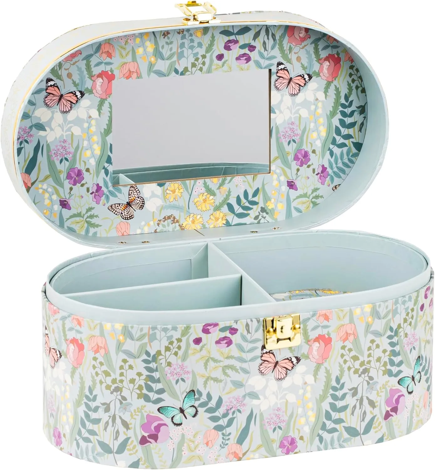 Jewelry and Makeup Storage Train Case with Mirror – Elegant Floral Organizer for Women, Portable Travel Vanity Case with Multi-Compartment Design