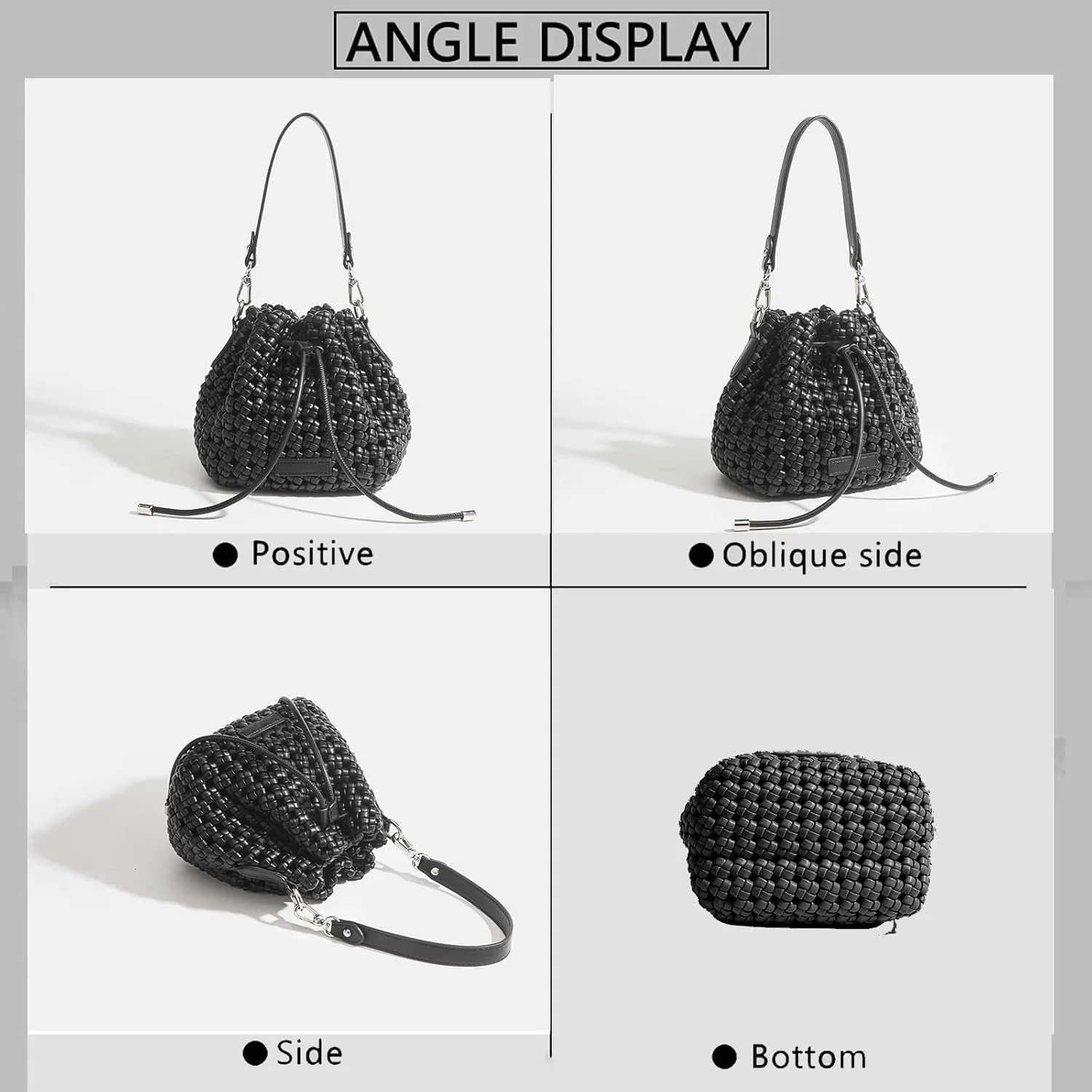 JINMANXUE Fashion Hollow Bucket Tote Bag For Women, Crossbody Female Handbag Woven Silk bag Leisure Leather Shoulder Bag