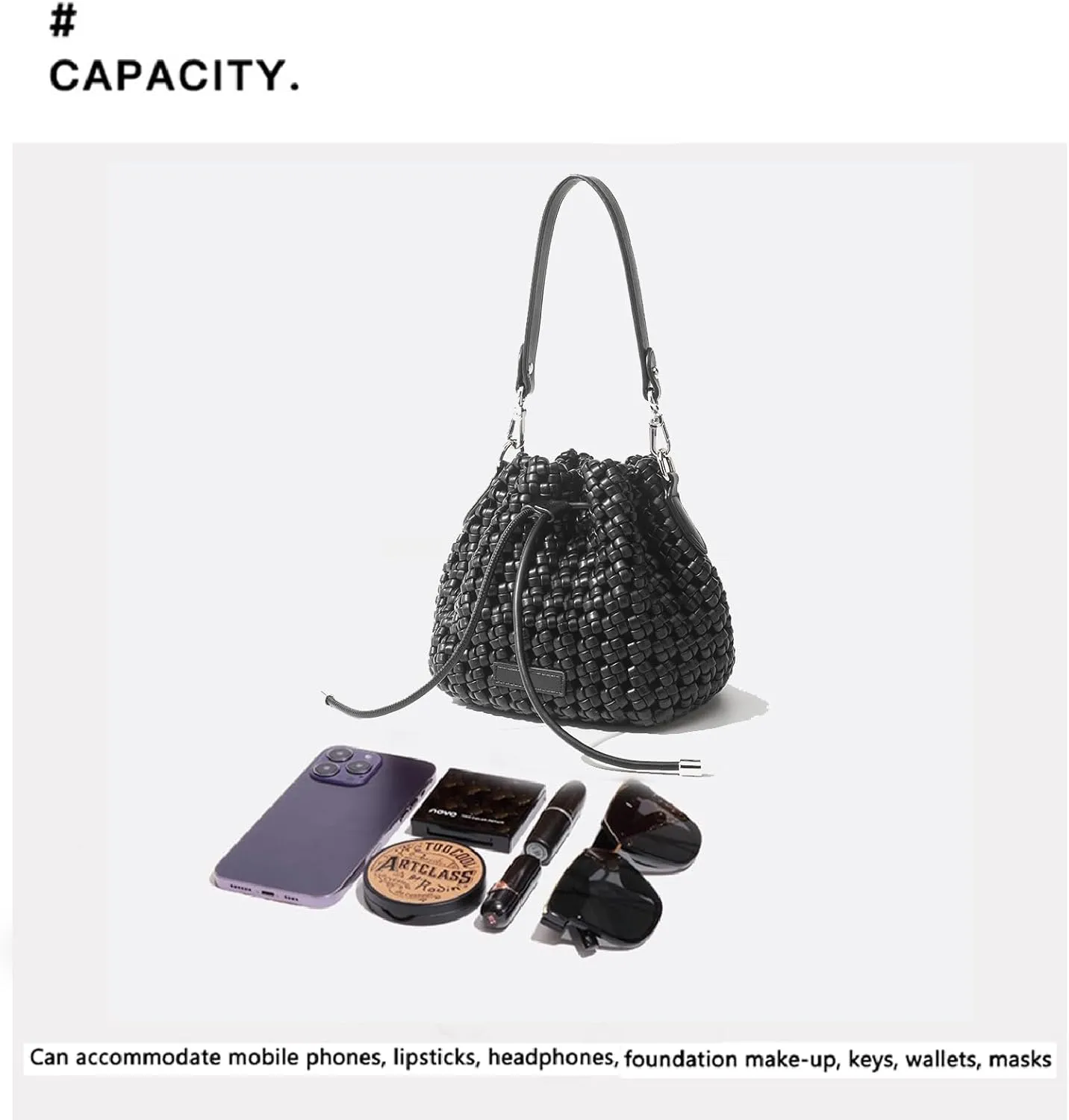 JINMANXUE Fashion Hollow Bucket Tote Bag For Women, Crossbody Female Handbag Woven Silk bag Leisure Leather Shoulder Bag