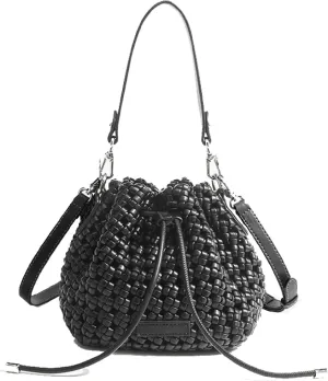 JINMANXUE Fashion Hollow Bucket Tote Bag For Women, Crossbody Female Handbag Woven Silk bag Leisure Leather Shoulder Bag