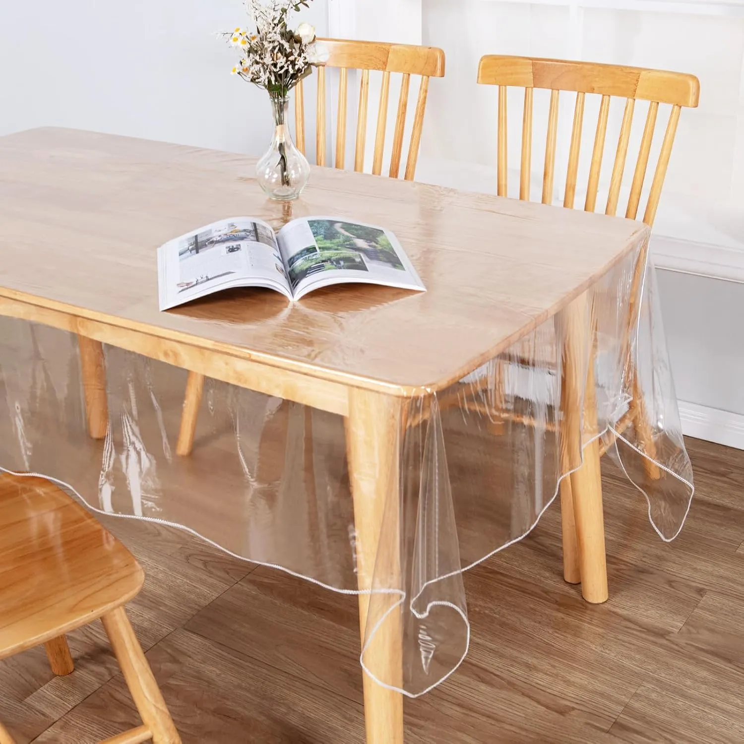 JIUZHEN 60" x 120" Heavy Duty Clear Vinyl Tablecloth – 100% Waterproof & Oil-Proof, Spill-Resistant – Easy Wipe-Clean Table Cover for Dining, Parties, Camping, Picnic, Holidays (Rectangle)