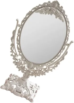 JOEBO Decorative Cosmetic Mirror Tabletop Antique Decorative Makeup Mirror with Stand Vintage Double Sided Cosmetic Mirror