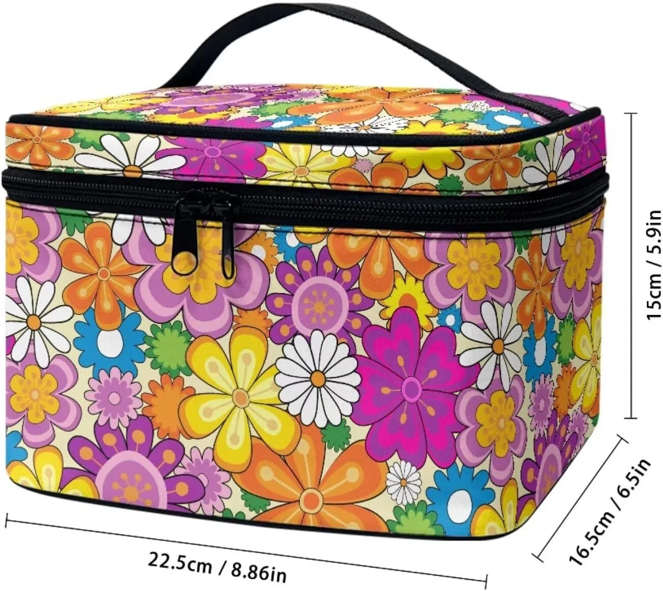 JoyLamoria Hipple Floral Cosmetic Bag Portable Cosmetic Bag Cute Handbag Wallet Coin Purse with Handle