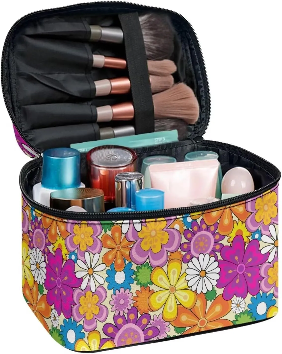 JoyLamoria Hipple Floral Cosmetic Bag Portable Cosmetic Bag Cute Handbag Wallet Coin Purse with Handle