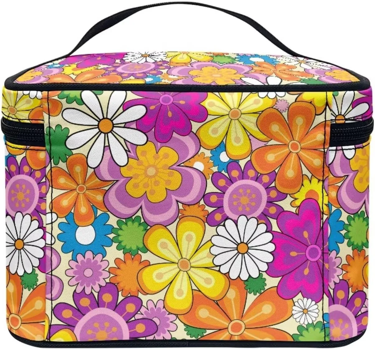 JoyLamoria Hipple Floral Cosmetic Bag Portable Cosmetic Bag Cute Handbag Wallet Coin Purse with Handle