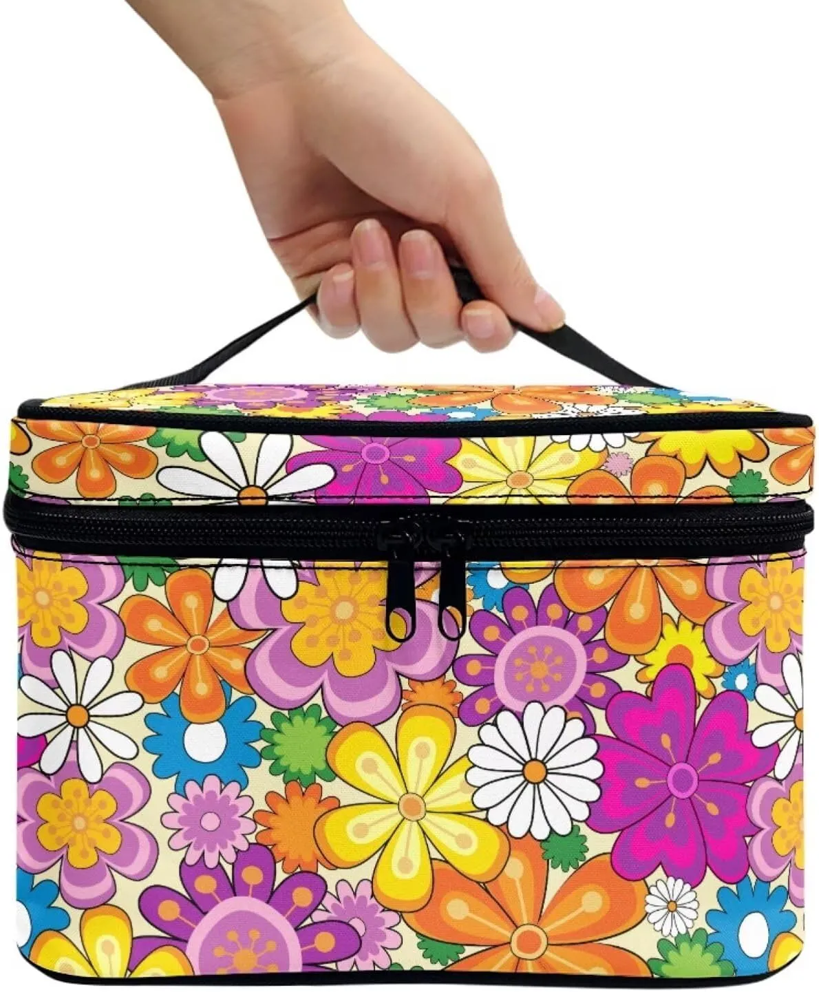 JoyLamoria Hipple Floral Cosmetic Bag Portable Cosmetic Bag Cute Handbag Wallet Coin Purse with Handle