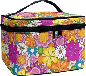 JoyLamoria Hipple Floral Cosmetic Bag Portable Cosmetic Bag Cute Handbag Wallet Coin Purse with Handle