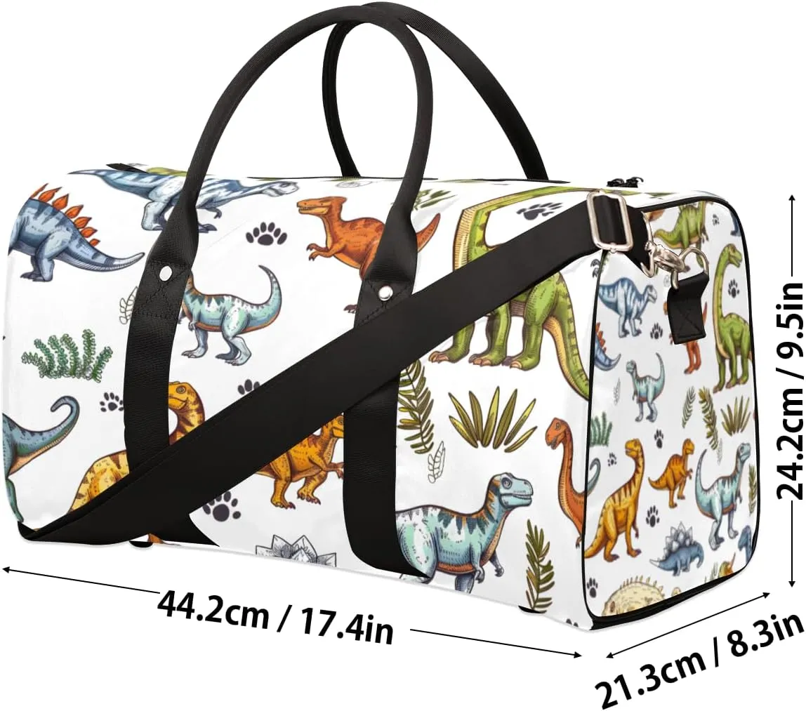 Jungle Dinosaurs Travel Duffle Bag for Women Men Gym Duffel Foldable Bag Waterproof Weekender Cartoon Colorful Duffle Tote