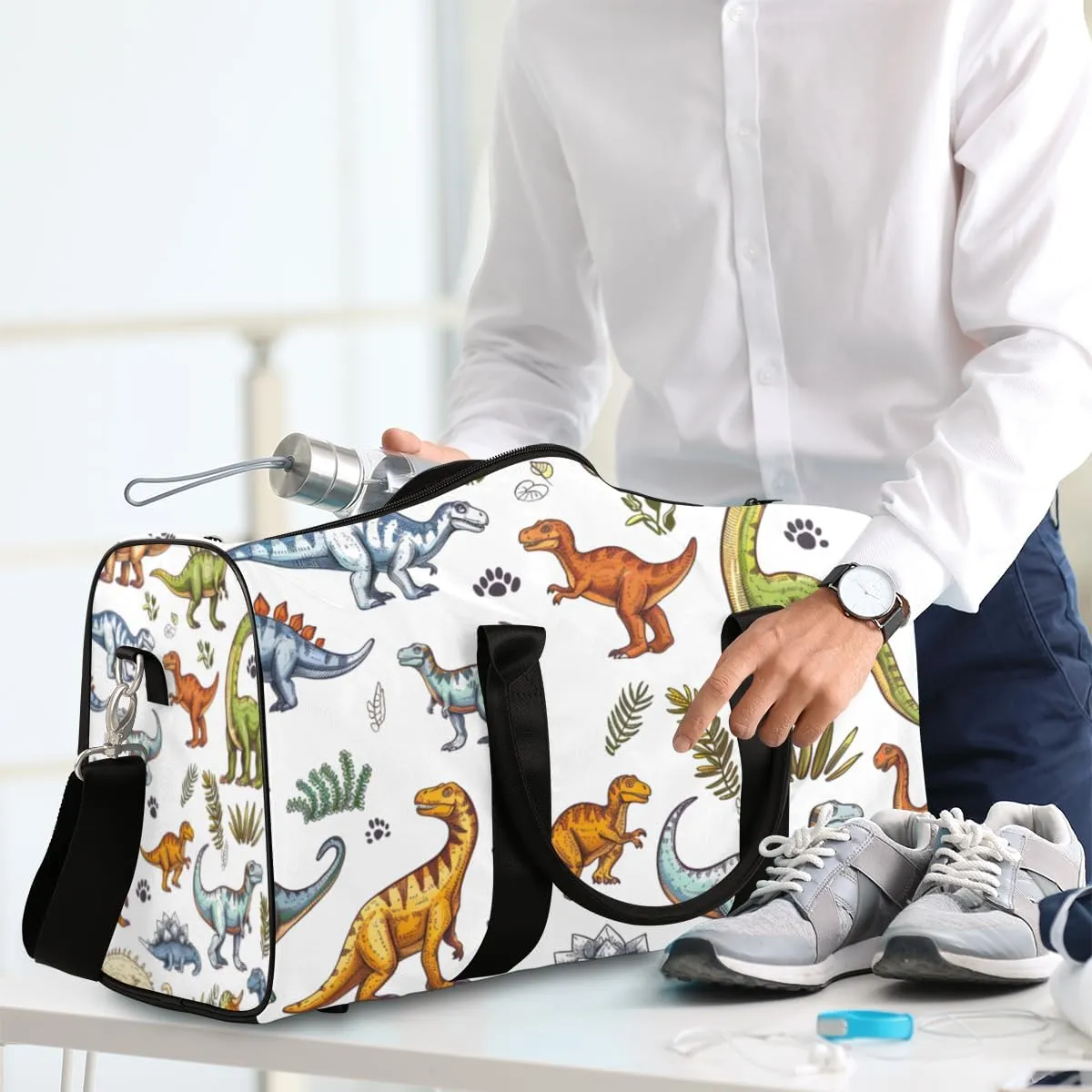 Jungle Dinosaurs Travel Duffle Bag for Women Men Gym Duffel Foldable Bag Waterproof Weekender Cartoon Colorful Duffle Tote