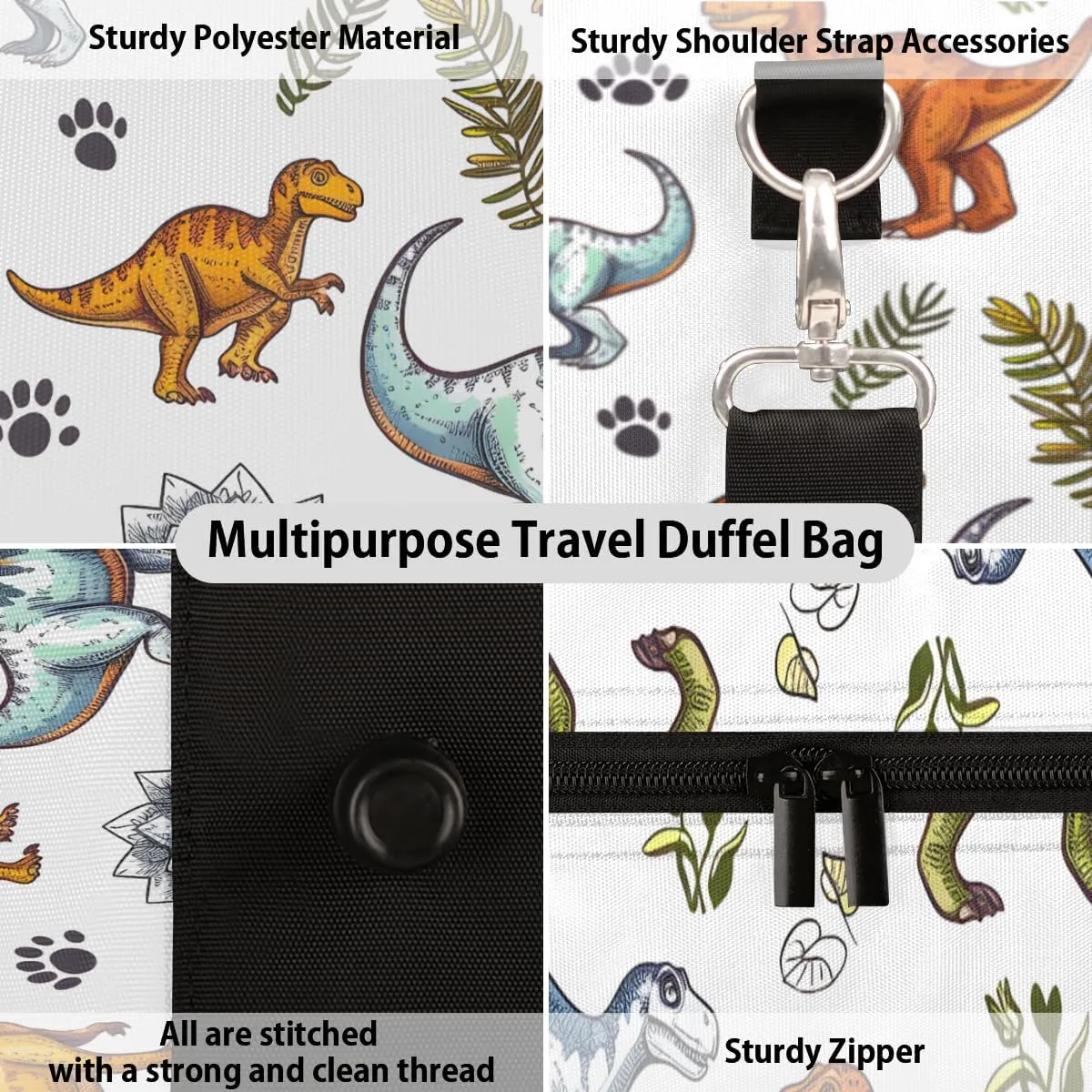 Jungle Dinosaurs Travel Duffle Bag for Women Men Gym Duffel Foldable Bag Waterproof Weekender Cartoon Colorful Duffle Tote
