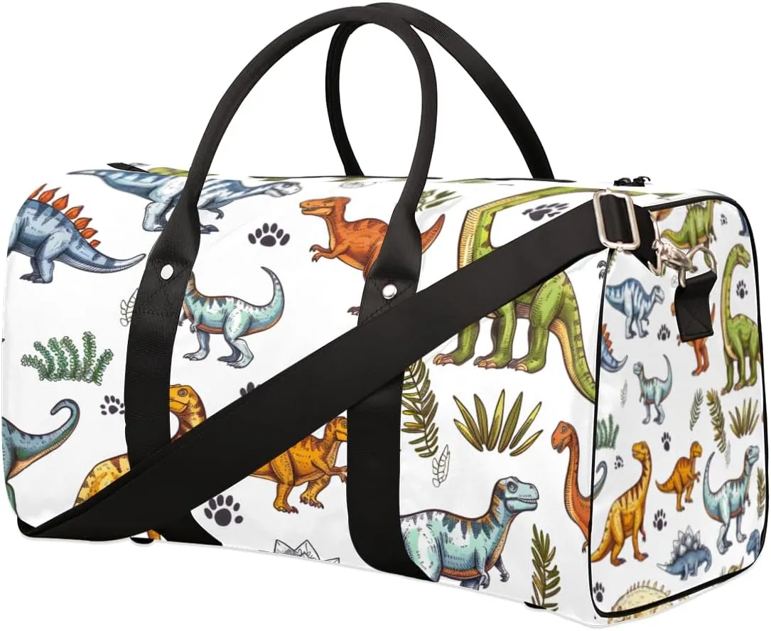 Jungle Dinosaurs Travel Duffle Bag for Women Men Gym Duffel Foldable Bag Waterproof Weekender Cartoon Colorful Duffle Tote