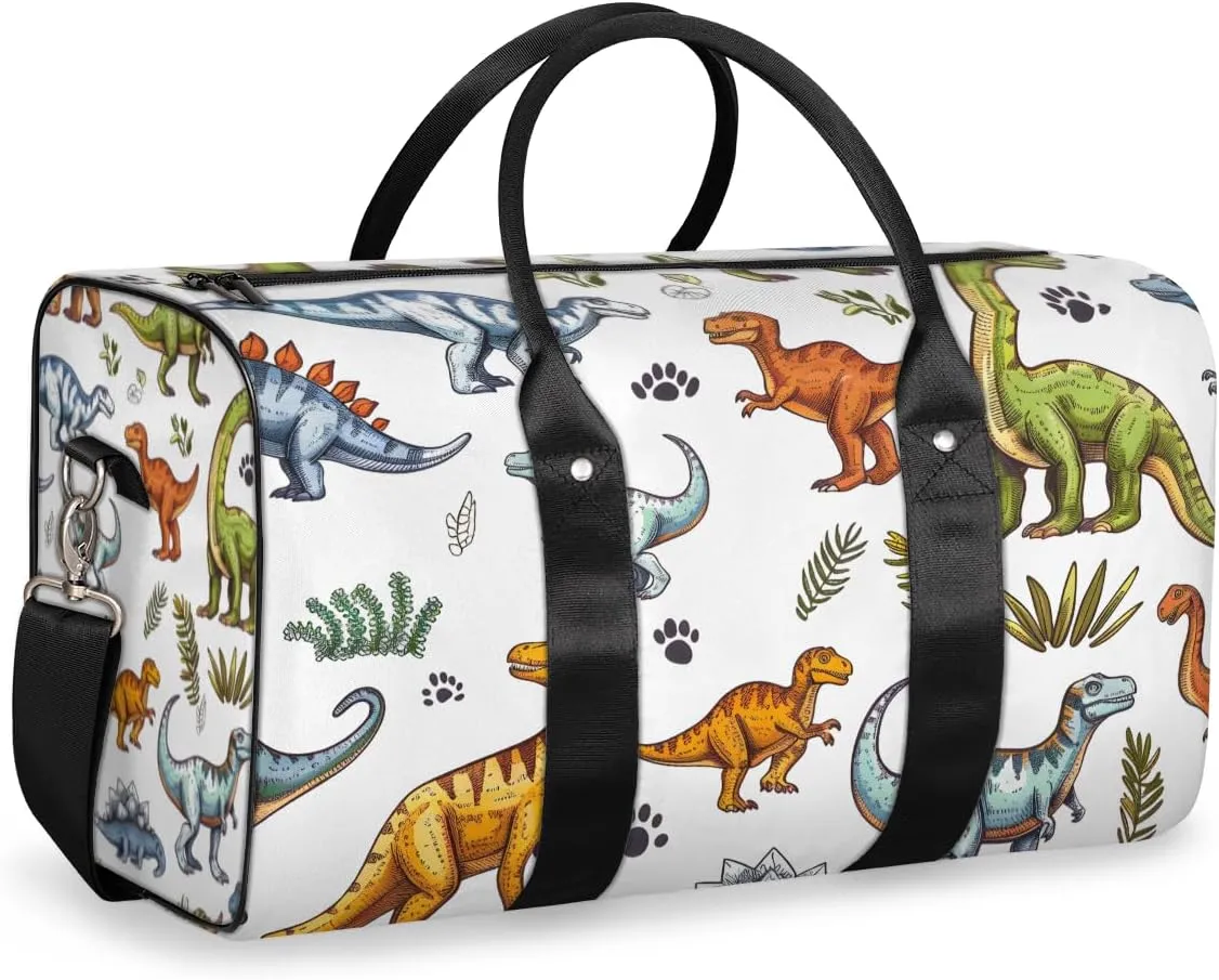 Jungle Dinosaurs Travel Duffle Bag for Women Men Gym Duffel Foldable Bag Waterproof Weekender Cartoon Colorful Duffle Tote