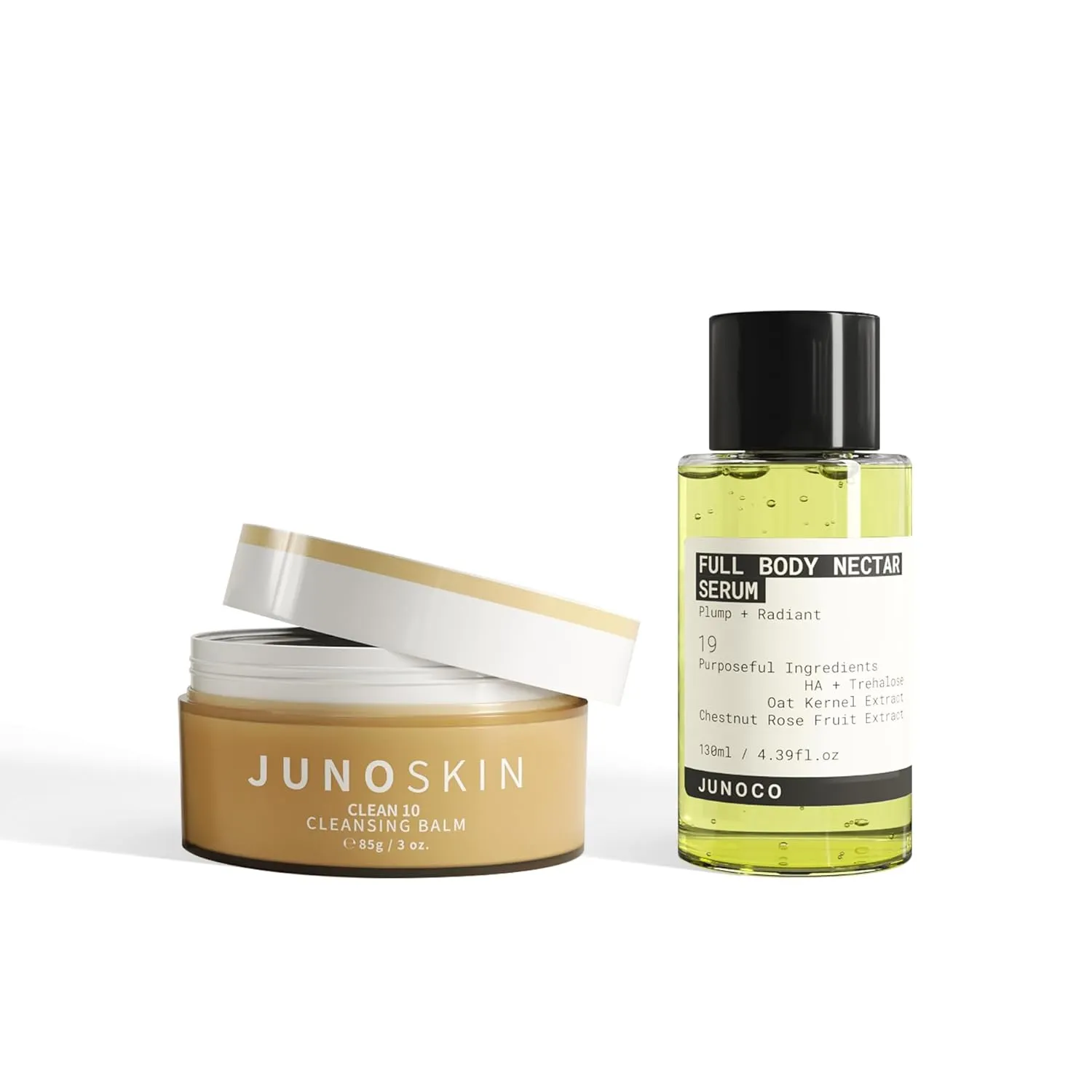 JUNO & Co. Clean 10 Cleansing Balm 10 Ingredients Makeup Remover & Full Body Nectar Serum, Nourishing and Moisturizing Lotion with Natural Extract, 130 ml/4.39 Fl Oz
