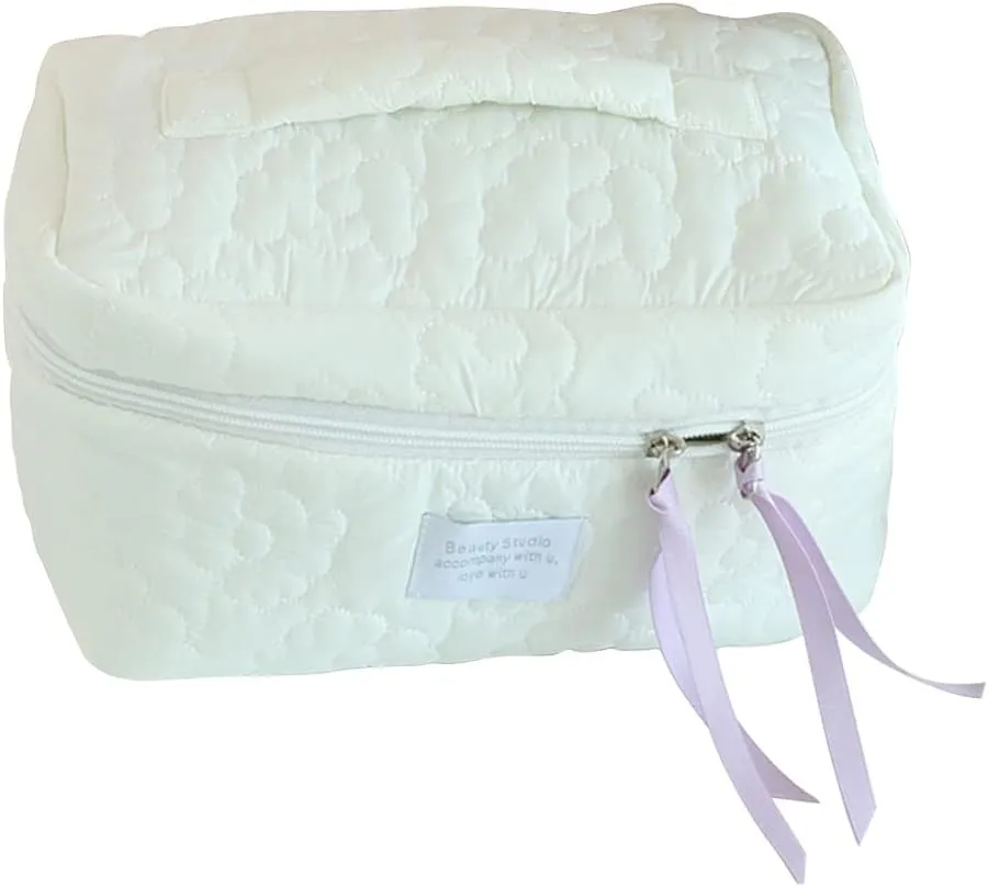 Juoxeepy Cotton Makeup Bag Large Travel Cosmetic Bag Quilted Cosmetic Pouch Coquette Aesthetic Floral Toiletry Bag
