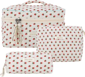 Juoxeepy Quilted Makeup Bag Floral Cotton Cosmetic Bag Jolly House Toiletry Bag Coquette Aesthetic Makeup Bag Cosmetic