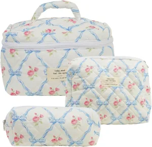Juoxeepy Quilted Makeup Bag Floral Cotton Cosmetic Bag Jolly House Toiletry Bag Coquette Aesthetic Makeup Bag Cosmetic