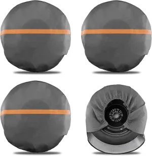 Justech 4 Pack Tire Covers, Heavy Duty Vinyl Waterproof Coating Wheel Covers, Windproof Tire Wheel Protector Tire Accessories for RV, Truck, Trailer, SUV, Jeep, Fits Tire Diameter 27-29 inch, Grey