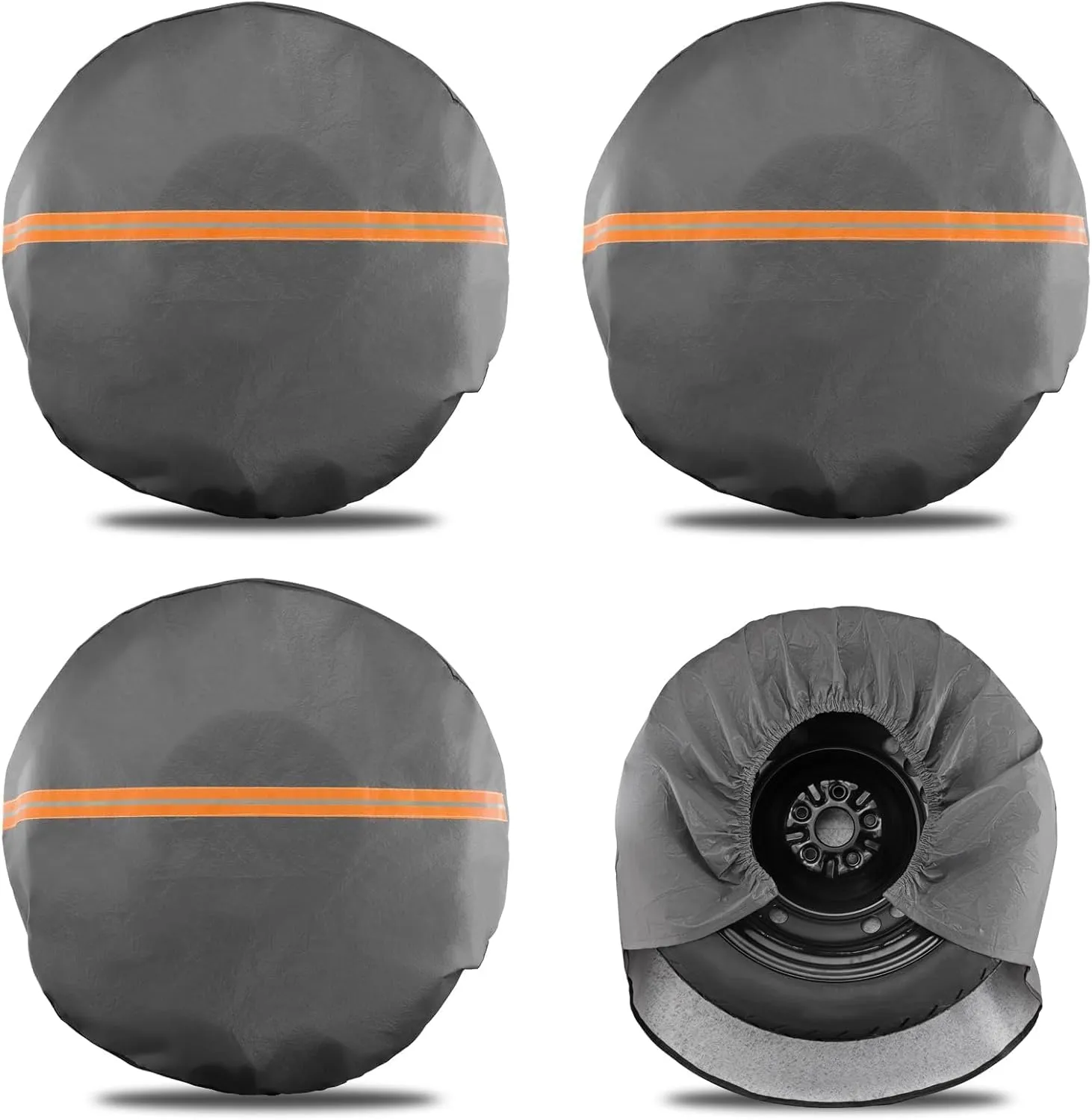 Justech 4 Pack Tire Covers, Heavy Duty Vinyl Waterproof Coating Wheel Covers, Windproof Tire Wheel Protector Tire Accessories for RV, Truck, Trailer, SUV, Jeep, Fits Tire Diameter 27-29 inch, Grey