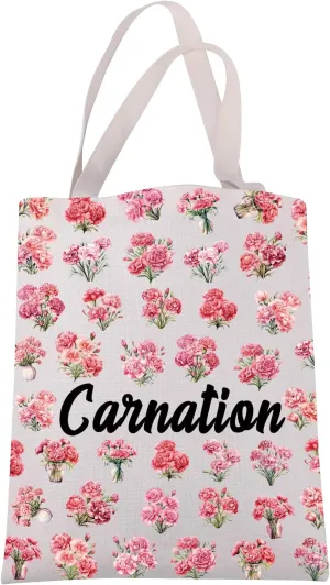 JXGZSO Carnation Flowers Tote Bag Flower Lover Gift Carnation Reusable Canvas Bag Floral Botanical Gift Wildflower Handbag