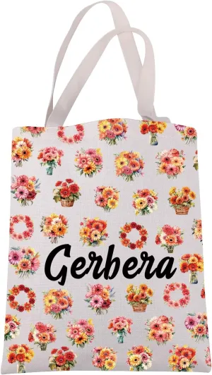 JXGZSO Gerbera Canvas Tote Bag Gerbera Flowers Lover Gift Gerbera Daisy Shoulder Bag Floral Botanical Gift Wildflower Handbag