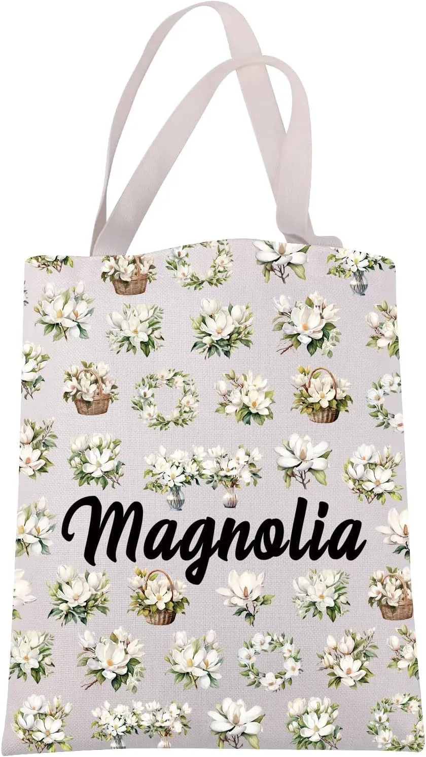 JXGZSO Magnolia Canvas Tote Bag White Magnolia Flowers Lover Gift Flower Merch Floral Botanical Gift Wildflower Handbag