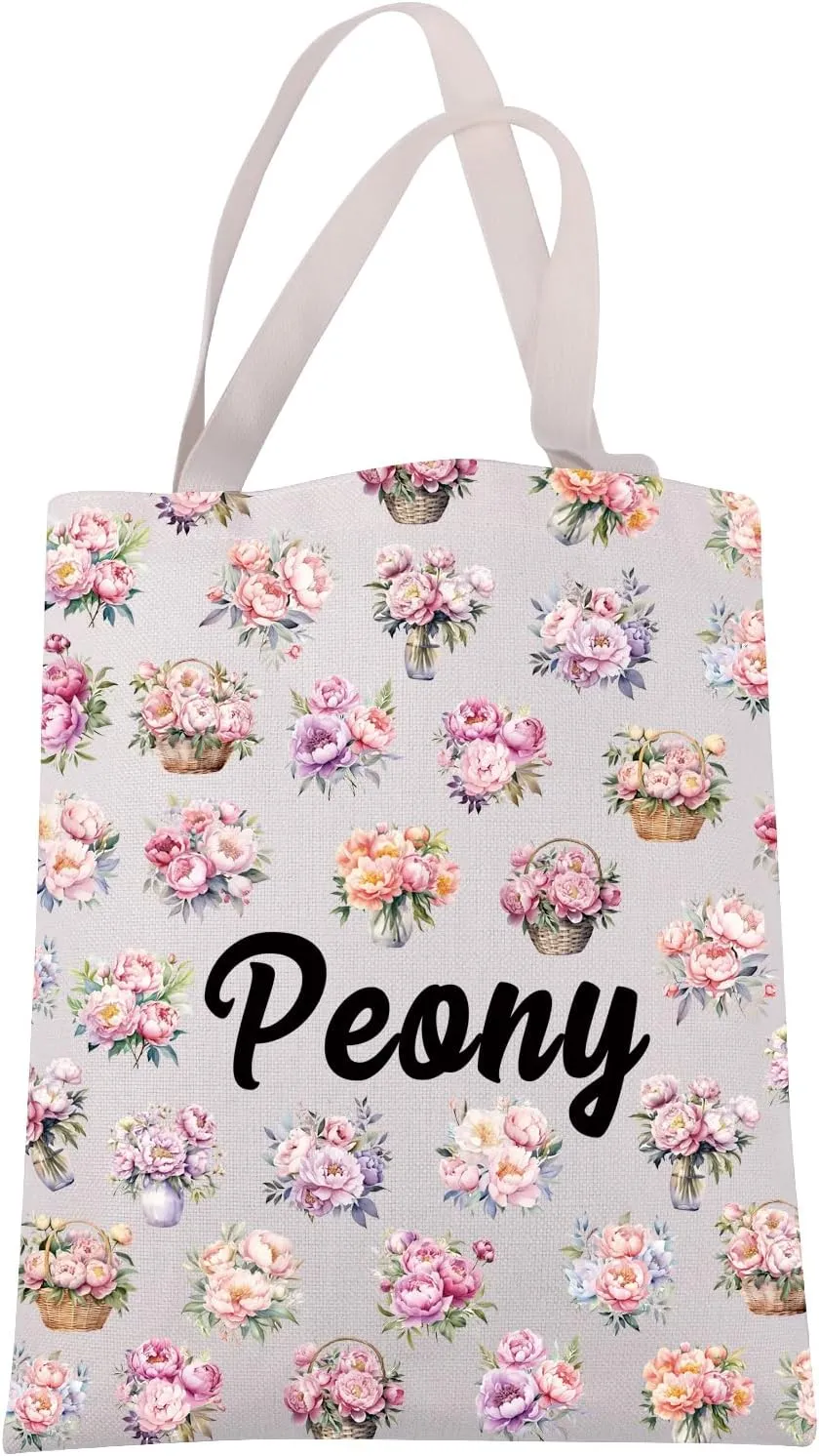 JXGZSO Peony Flowers Canvas Tote Bag Flower Lover Gift Peony Shoulder Bag Floral Botanical Gift Wildflower Handbag