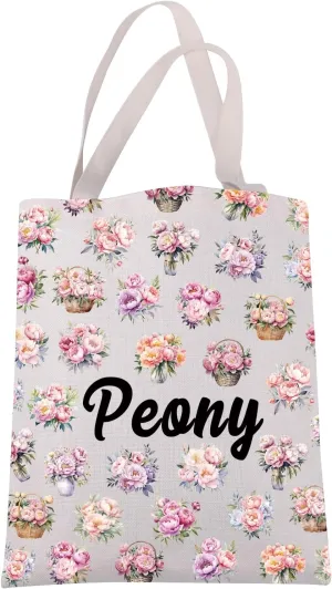 JXGZSO Peony Flowers Canvas Tote Bag Flower Lover Gift Peony Shoulder Bag Floral Botanical Gift Wildflower Handbag
