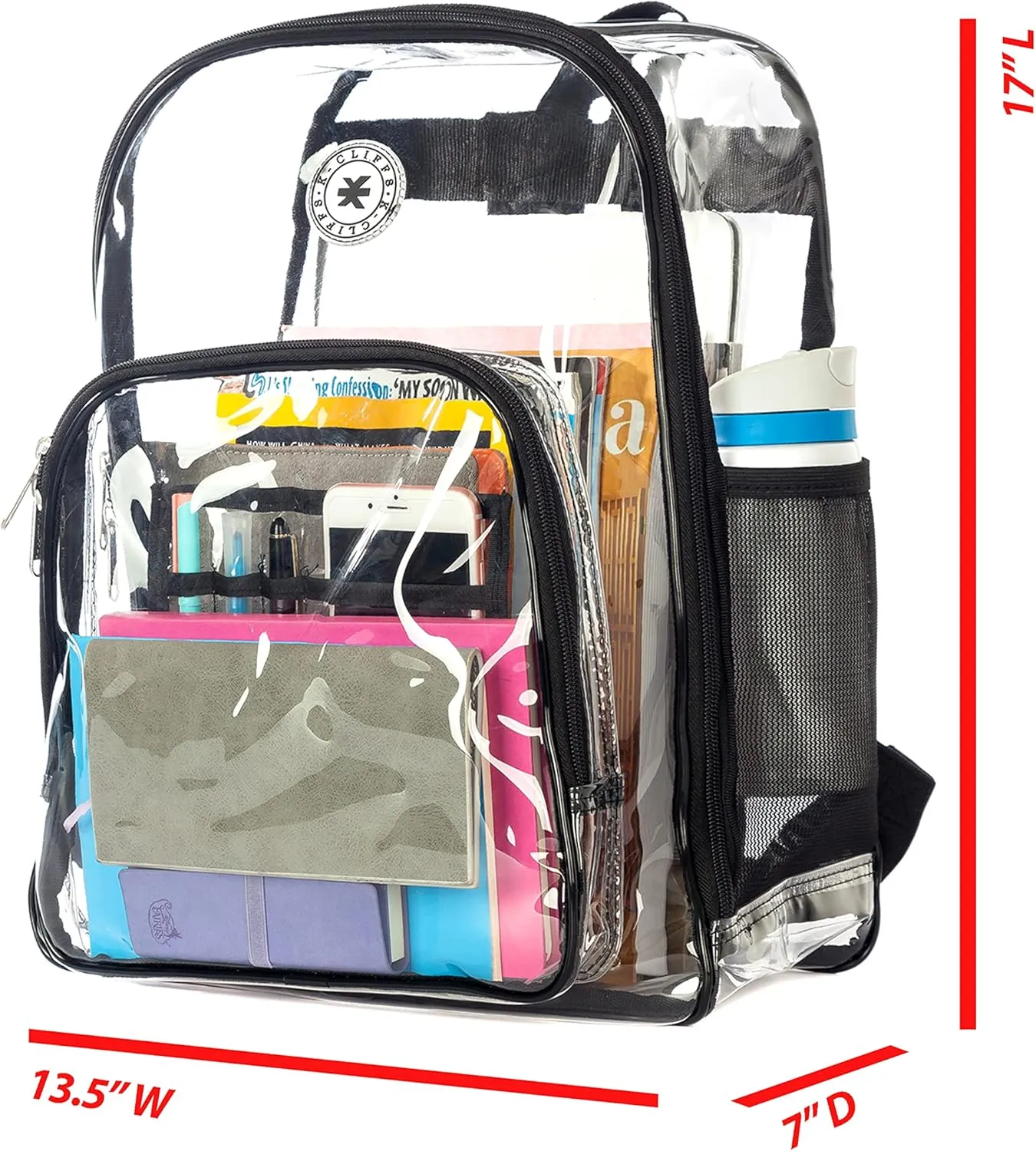 K-Cliffs Large Transparent Backpack Clear Heavy Duty School Bag Durable Student Bookbag See Through Vinyl Daypack Workbag