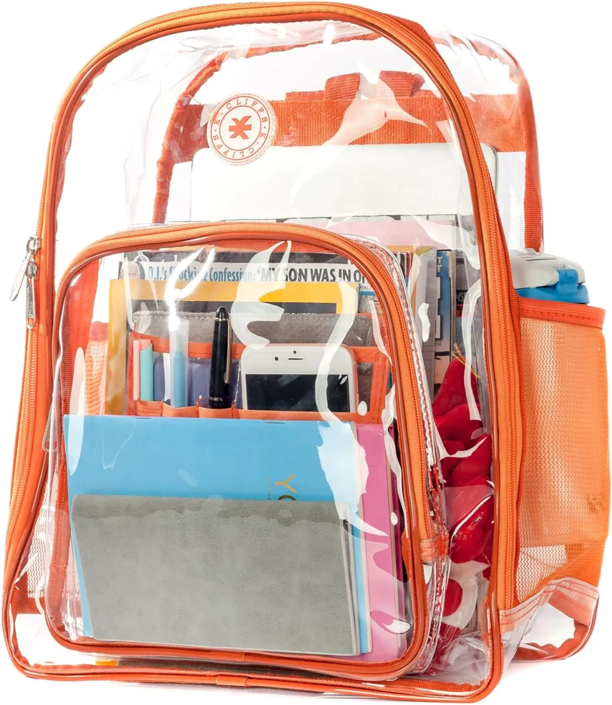 K-Cliffs Large Transparent Backpack Clear Heavy Duty School Bag Durable Student Bookbag See Through Vinyl Daypack Workbag