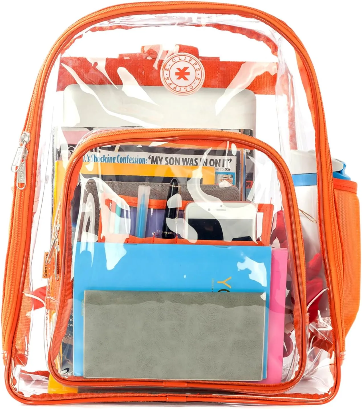 K-Cliffs Large Transparent Backpack Clear Heavy Duty School Bag Durable Student Bookbag See Through Vinyl Daypack Workbag