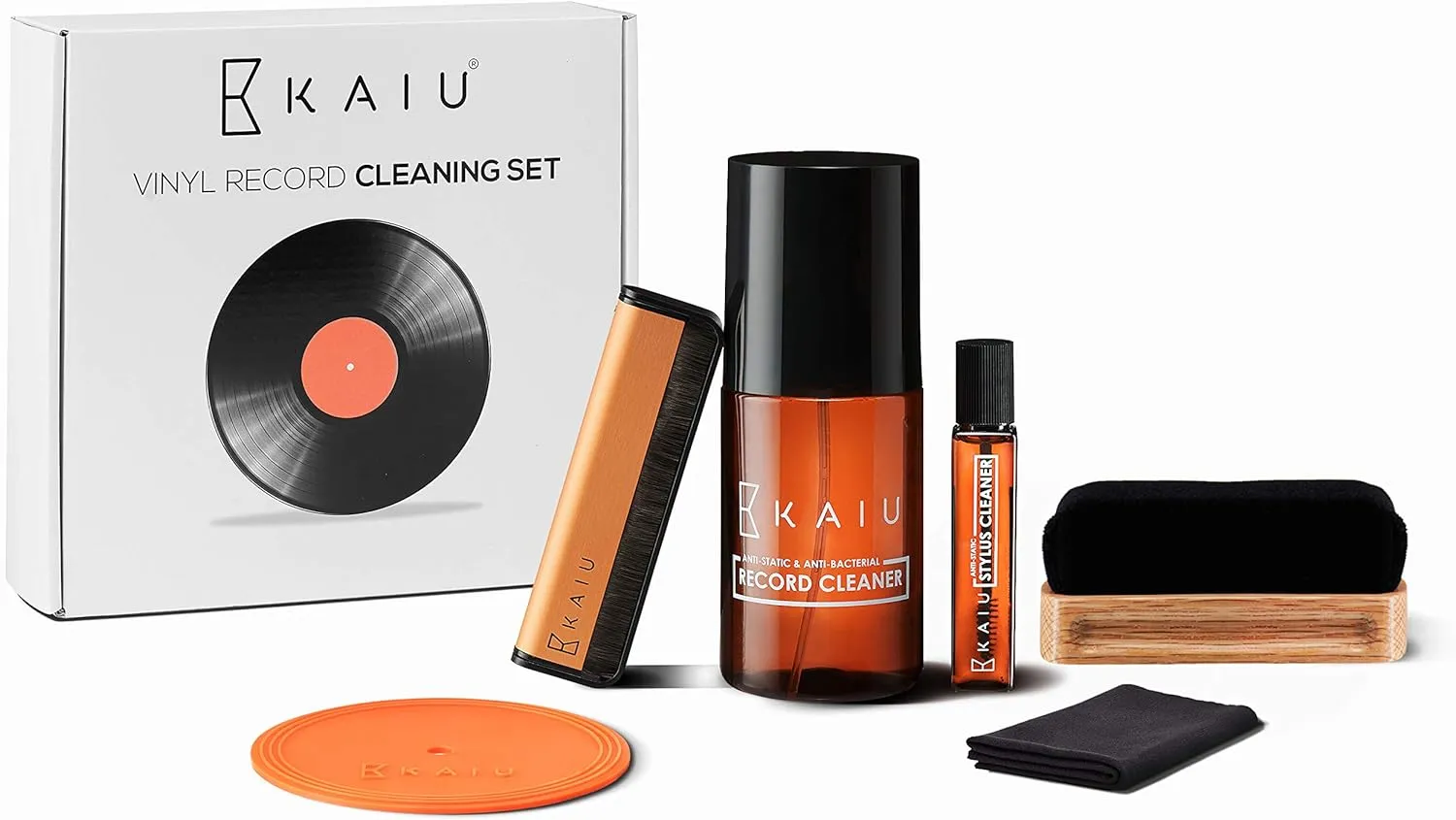 KAIU Vinyl Record Cleaner - LP Discwasher Kit w/Solution, Anti-Static Carbon & Velvet Brush, Protector, Microfiber Cloth - Turntable Stylus Cleaning