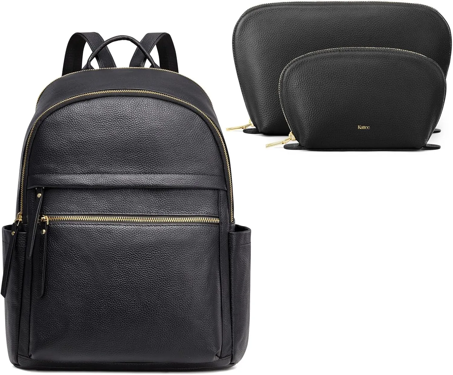 Kattee Leather Backpack Daypack with Cosmetic Makeup Bag for Women, Multi-Functional Elegant Purse Soft Leather Shoulder Bag with Organizer Shopping Trip