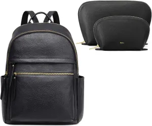 Kattee Leather Backpack Daypack with Cosmetic Makeup Bag for Women, Multi-Functional Elegant Purse Soft Leather Shoulder Bag with Organizer Shopping Trip