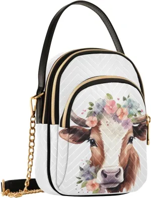 Kawaii Highland Ox Flowers Floral Small Crossbody Bags for Women Cell Phone Shoulder Purse Handbags Wallet 21215851