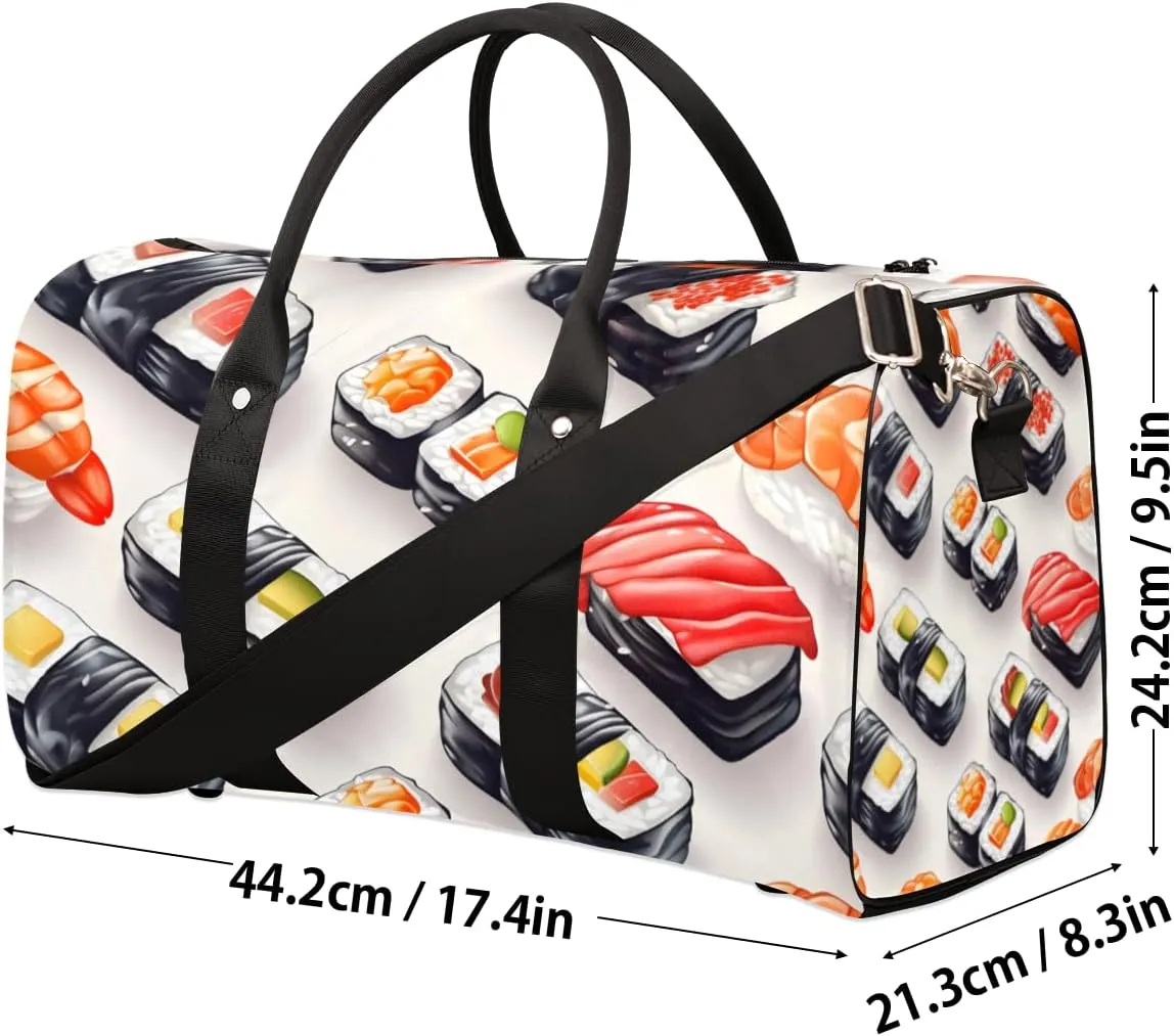 Kawaii Sushi Food Travel Duffle Bag for Women Men Gym Duffel Foldable Bag Waterproof Weekender Cartoon Funny Duffle Tote
