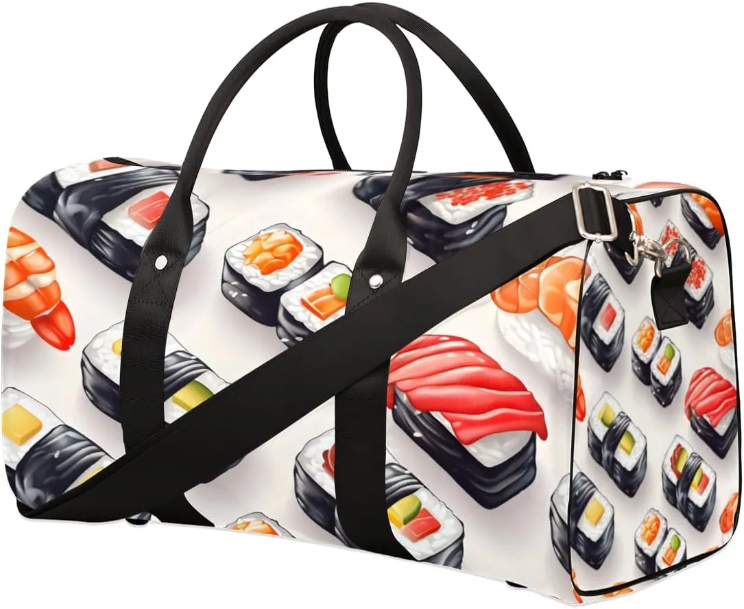 Kawaii Sushi Food Travel Duffle Bag for Women Men Gym Duffel Foldable Bag Waterproof Weekender Cartoon Funny Duffle Tote