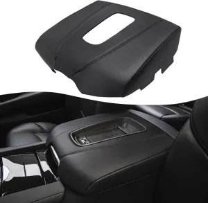 KBH Car Center Console Armrest Cover Replacement for Cadillac Escalade 2015 2016 2017 2018 2019 2020, Vinyl Leather Upholstery, Anti-Scratch, Black (Leather Part Only)