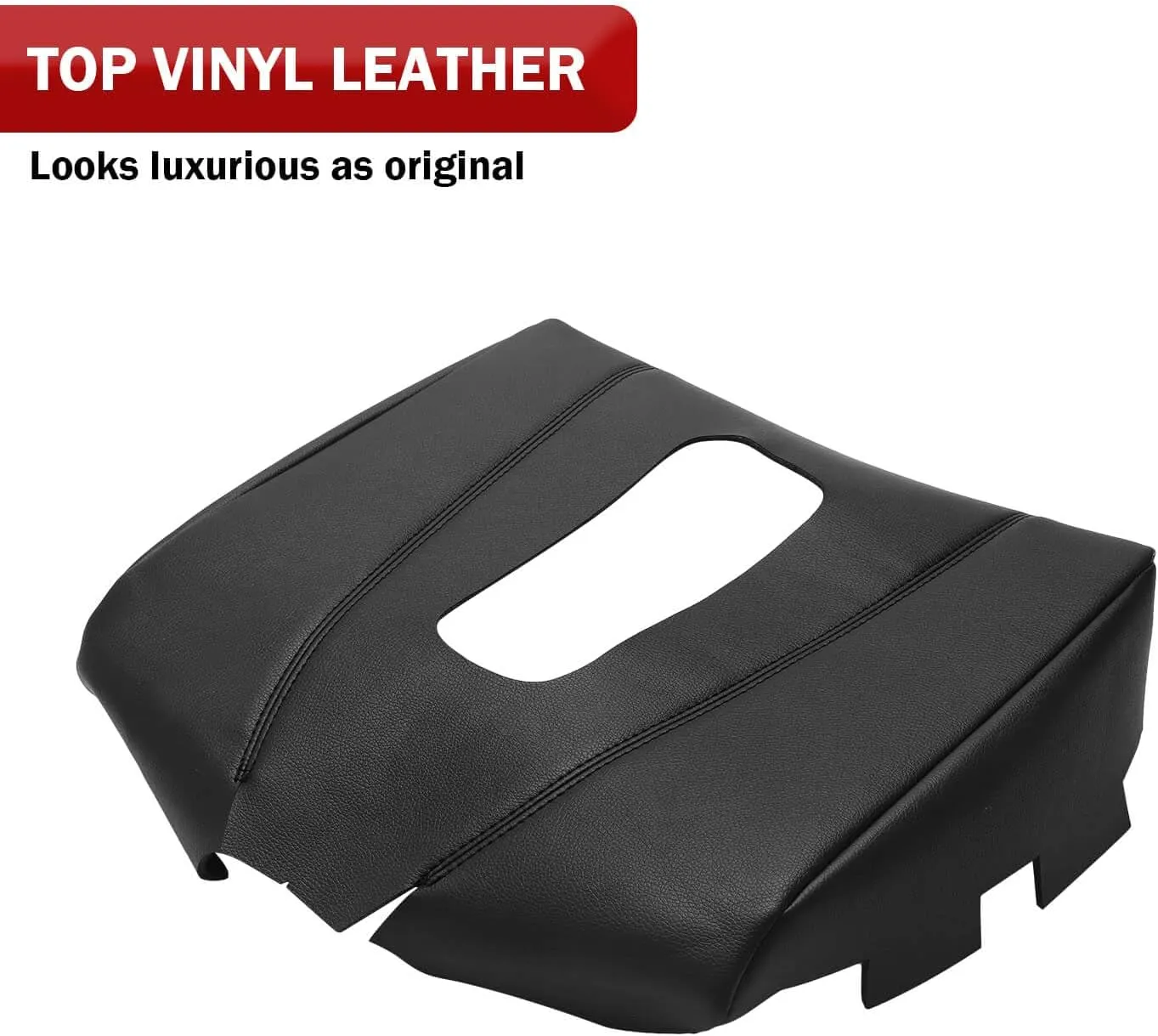 KBH Car Center Console Armrest Cover Replacement for Cadillac Escalade 2015 2016 2017 2018 2019 2020, Vinyl Leather Upholstery, Anti-Scratch, Black (Leather Part Only)