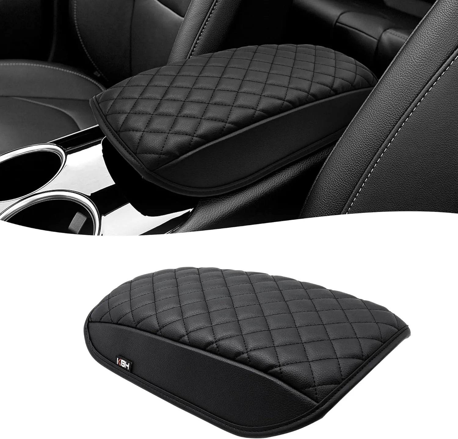 KBH Center Console Armrest Cover for Ford Fusion 2013-2016, Vinyl Leather Trim, Car Arm Rest Protector, Anti-Scratch, Black