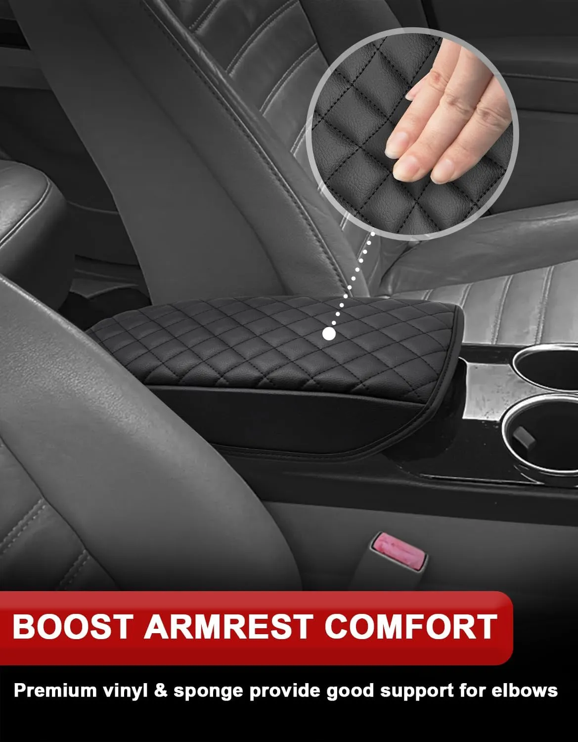 KBH Center Console Armrest Cover for Ford Fusion 2013-2016, Vinyl Leather Trim, Car Arm Rest Protector, Anti-Scratch, Black