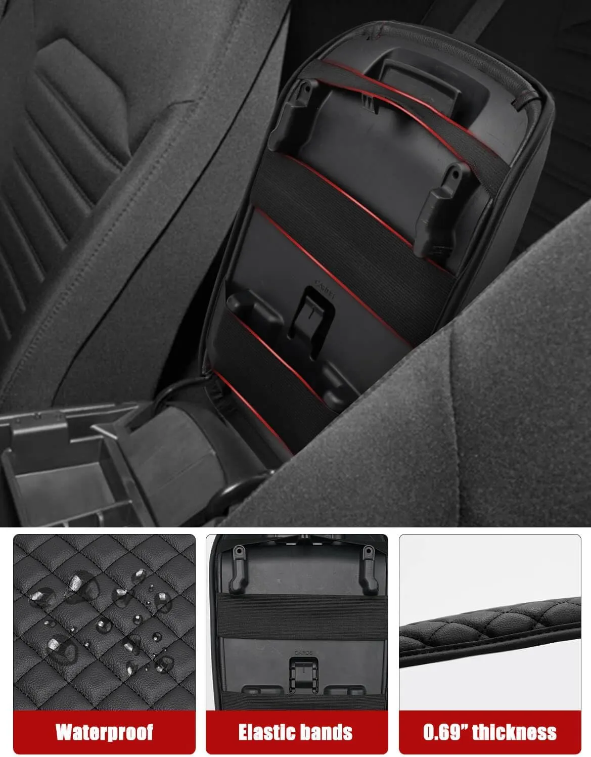 KBH Center Console Armrest Cover for Ford Fusion 2013-2016, Vinyl Leather Trim, Car Arm Rest Protector, Anti-Scratch, Black