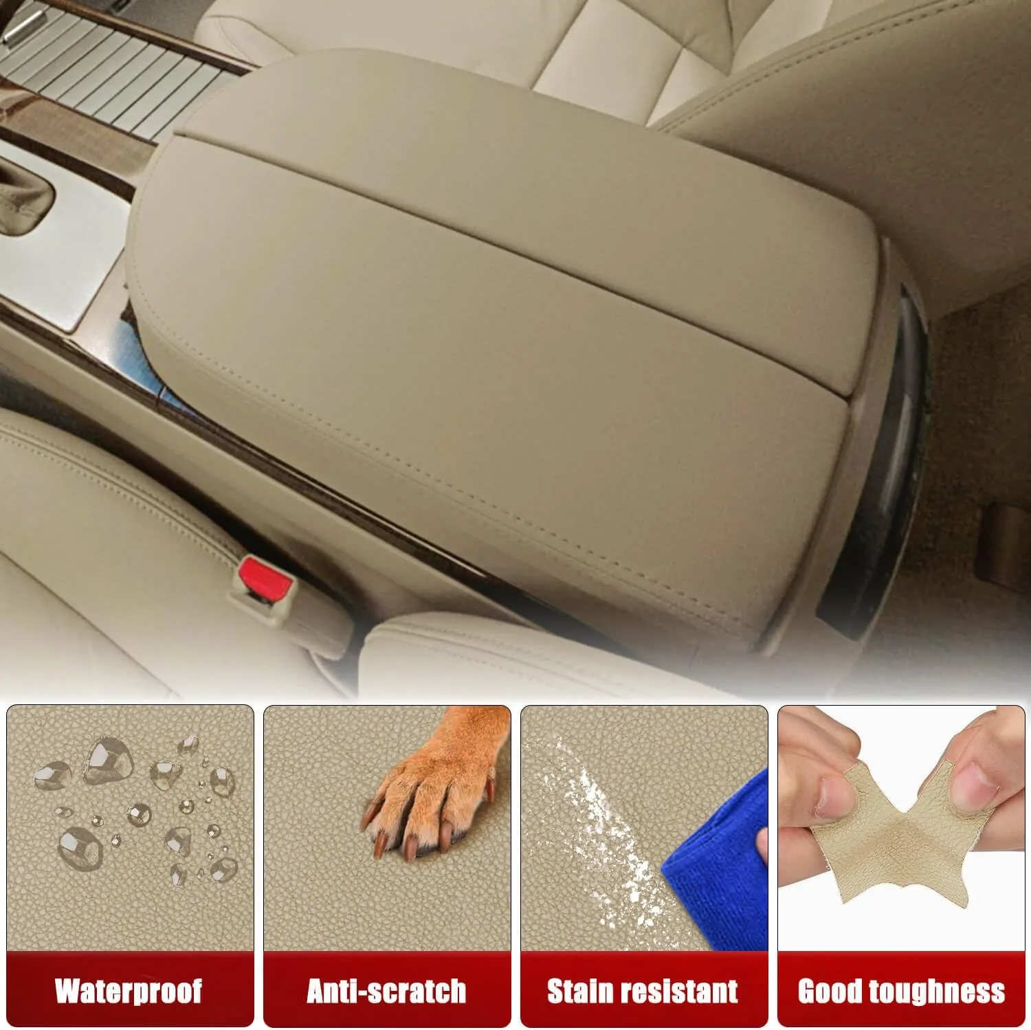 KBH Center Console Cover Replacement for Acura MDX 2007 2008 2009 2010 2011 2012 2013, Vinyl Leather, Armrest Replace Skin Upholstery, Parchment