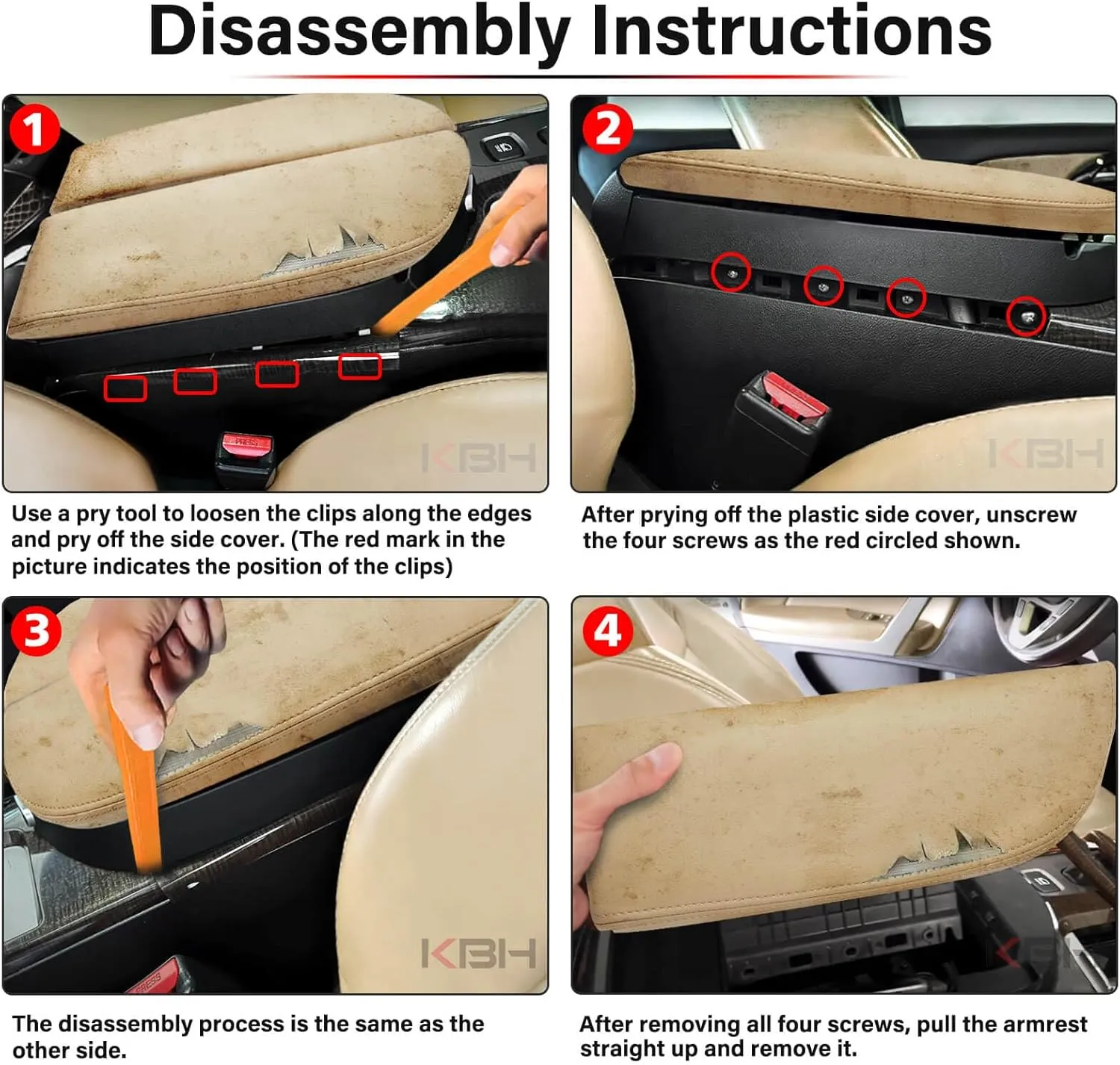 KBH Center Console Cover Replacement for Acura MDX 2007 2008 2009 2010 2011 2012 2013, Vinyl Leather, Armrest Replace Skin Upholstery, Parchment